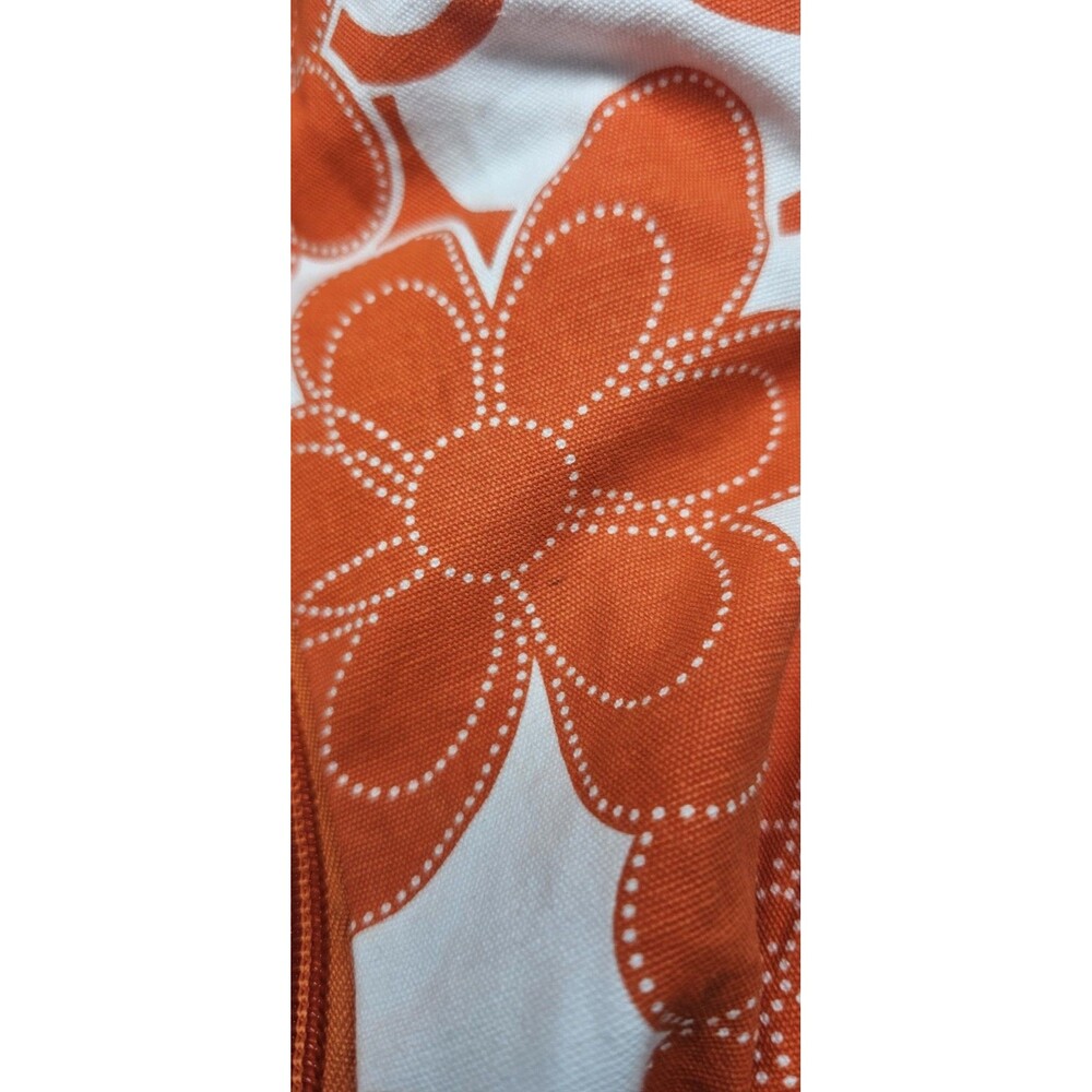 Saks Fifth Avenue Orange White Floral Fabric Shoulder Bag Slouch Hobo Lined - Picture 4 of 12
